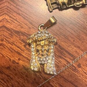 Gold-Tone Jeweled Jesus Head Pendant